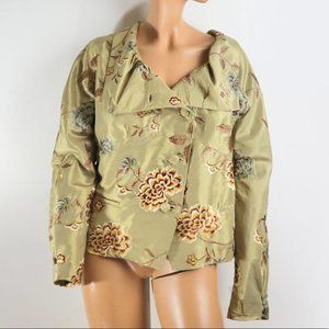 Green Satin Flower Floral Embroidered Jacket Blazer